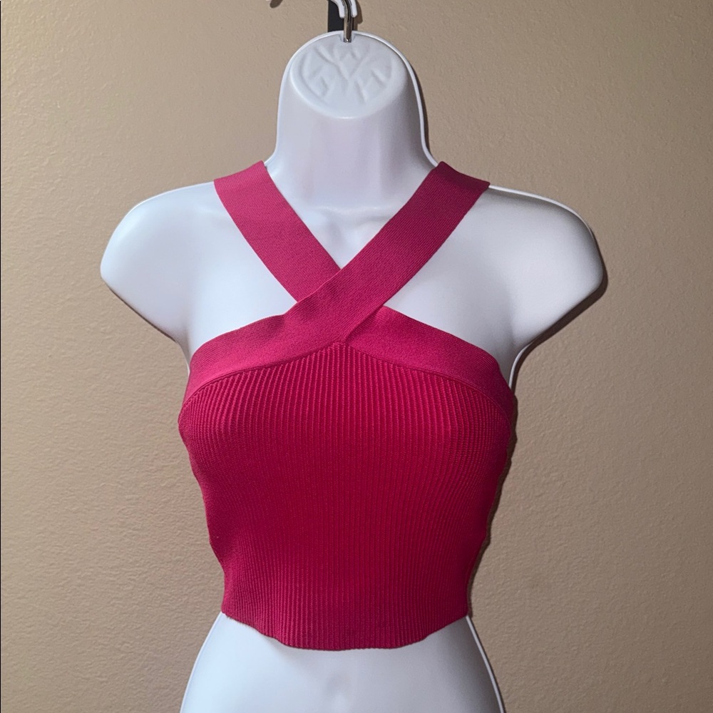 Artizia Babaton Hot Pink Sculpt Cross-Strap Cropped Knit Tank Top Women’s Size S